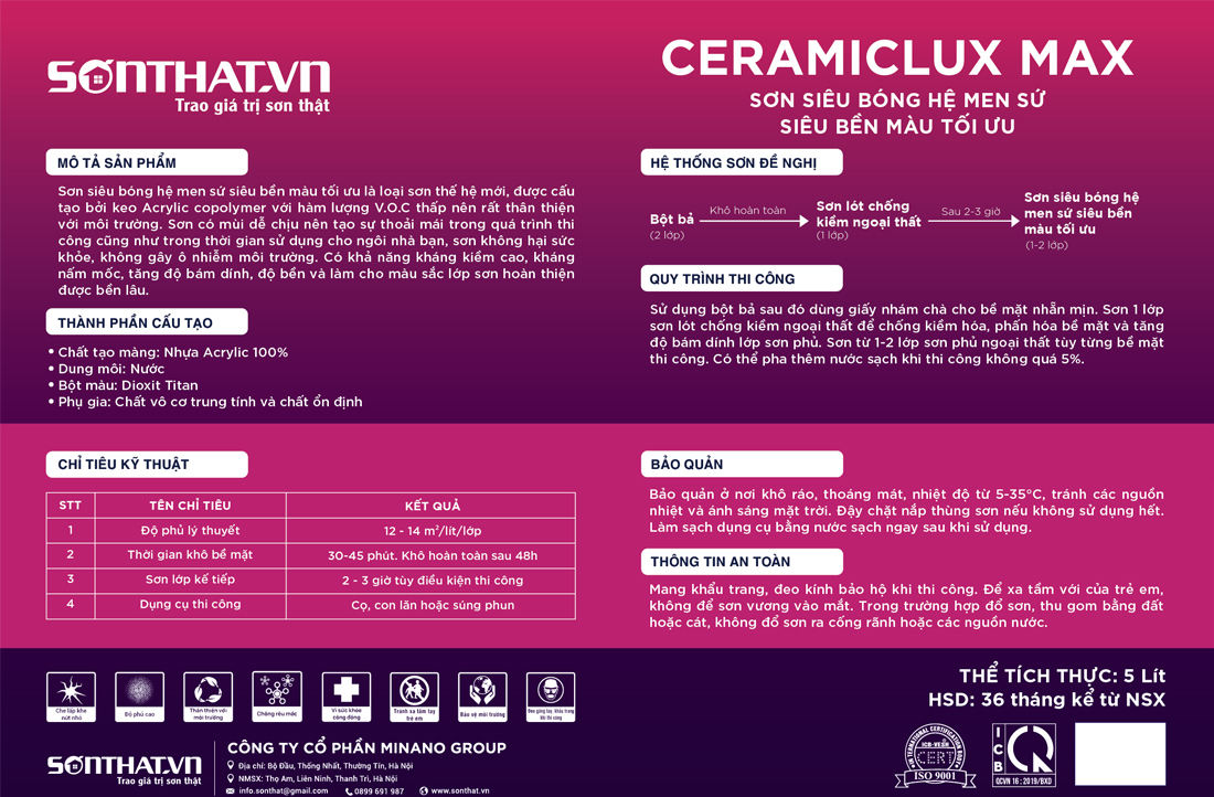 CERAMICLUX MAX - Sơn Siêu Bóng Hệ Men Sứ Siêu Bền Màu Tối Ưu S08 - Hình ảnh 3
