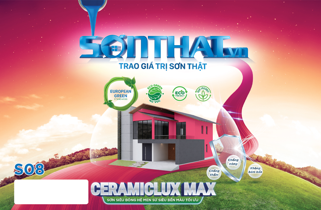 CERAMICLUX MAX - Sơn Siêu Bóng Hệ Men Sứ Siêu Bền Màu Tối Ưu S08 - Hình ảnh 4